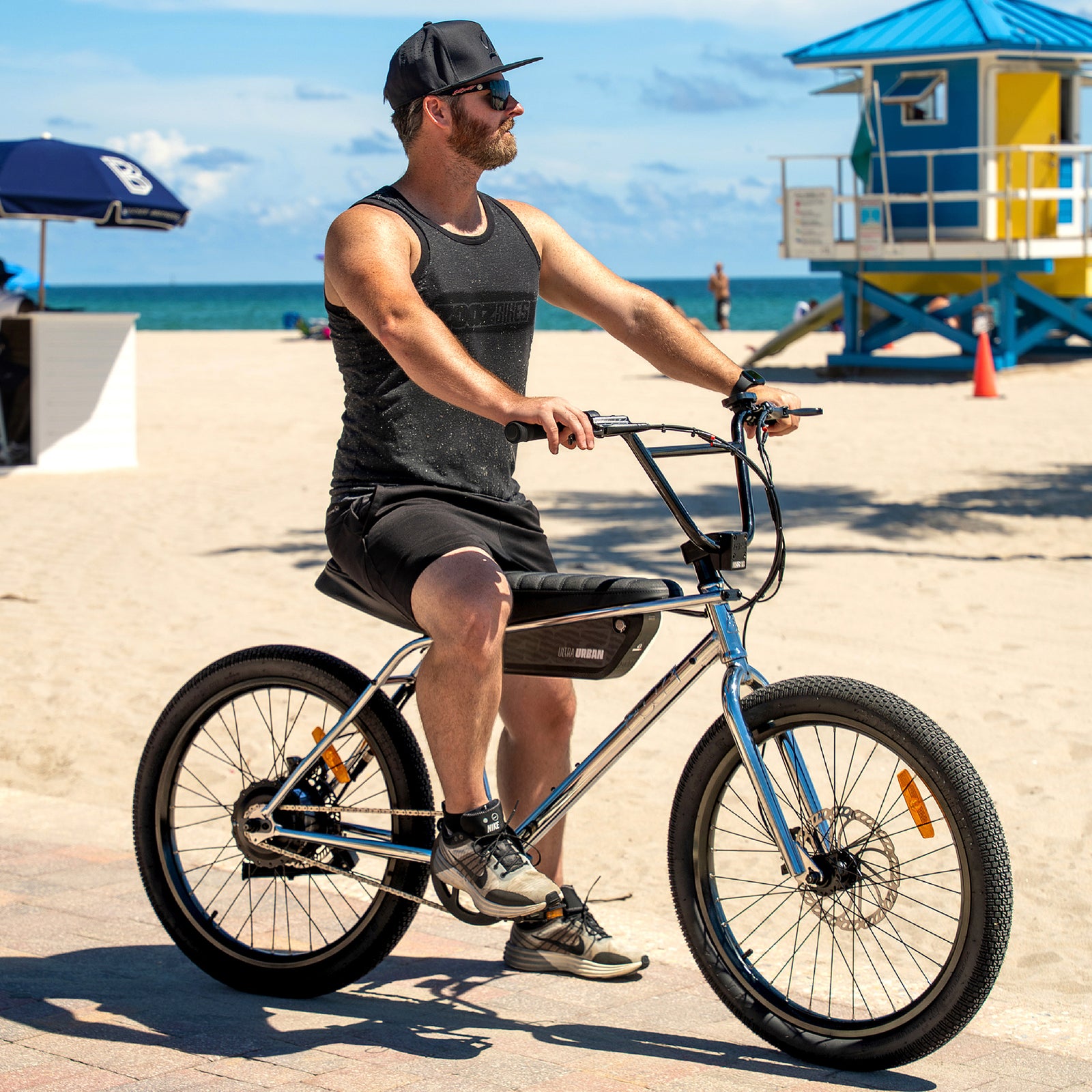 The ultra urban has 24" wheels and a motorcycle length seat so it's easy to find a natural comfortable riding position.