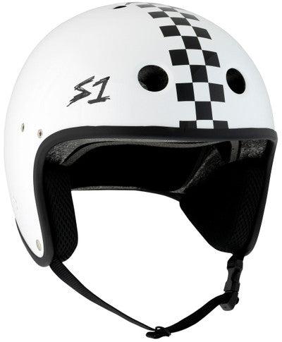 S1 Retro Lifer E-Helmet  - WHITE GLOSS W/ CHECKERS item Zooz Bikes   