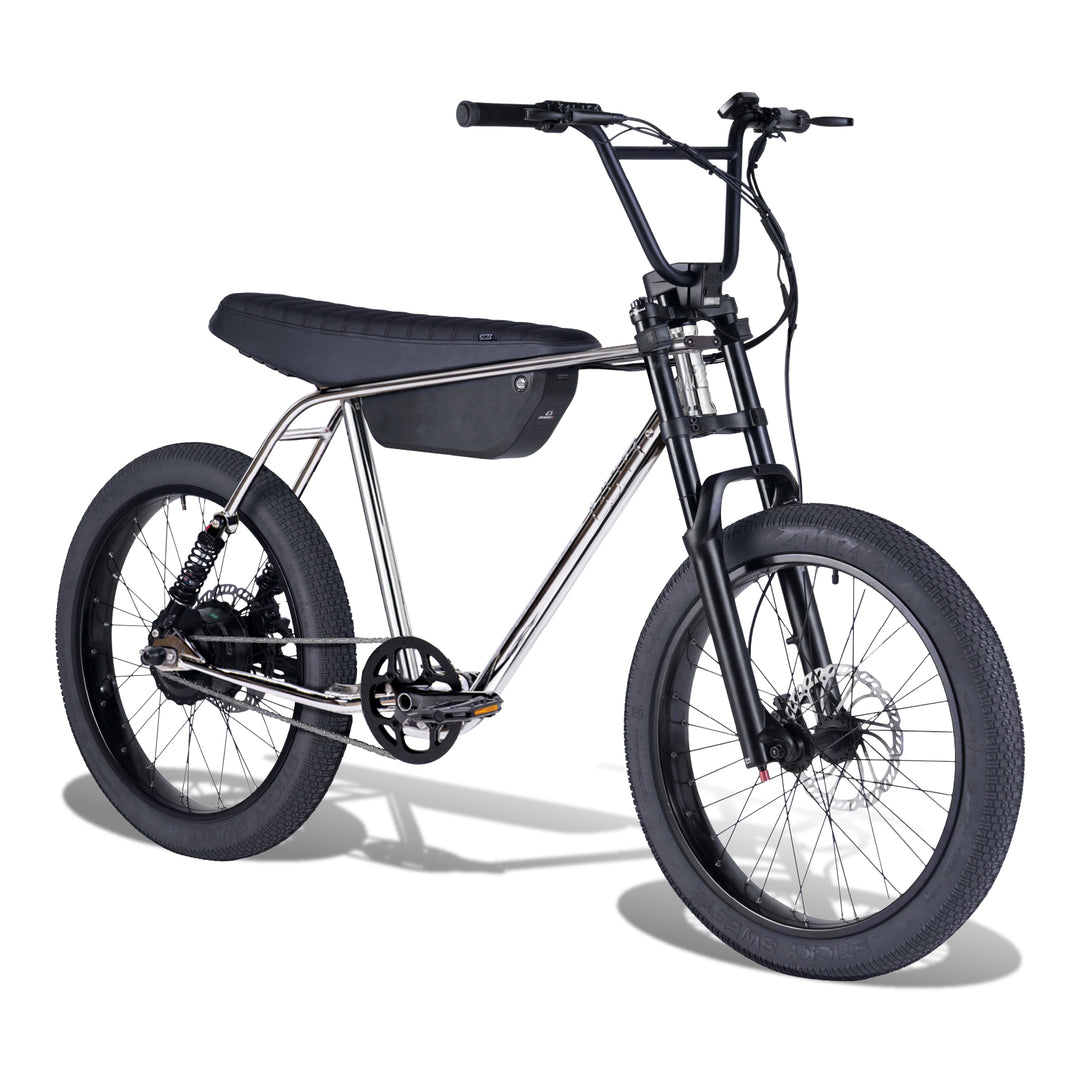 Zooz Electric Bike Ultra Flex Cuda Chrome 3/4 view
