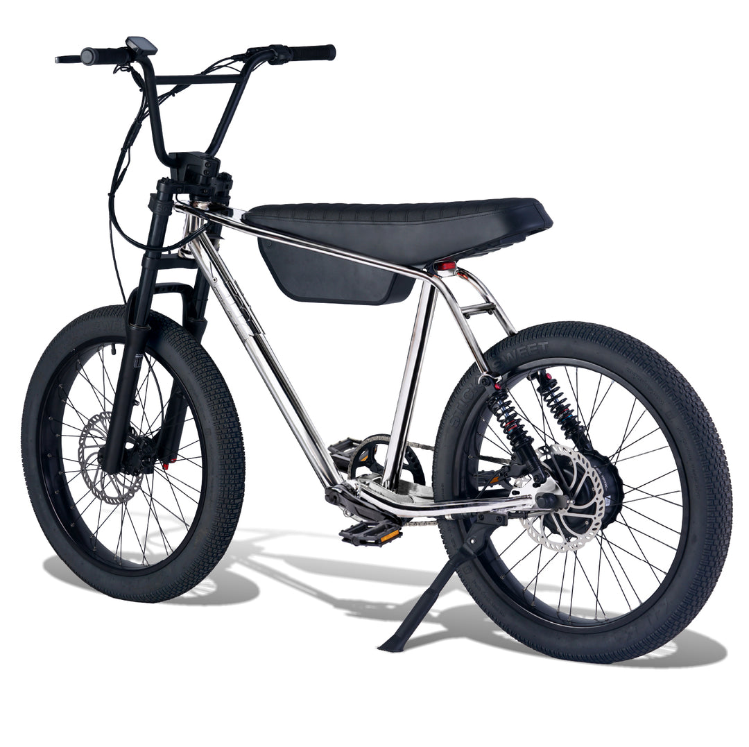 Zooz Electric Bike Ultra Flex Cuda Chrome Rear 3/4 view