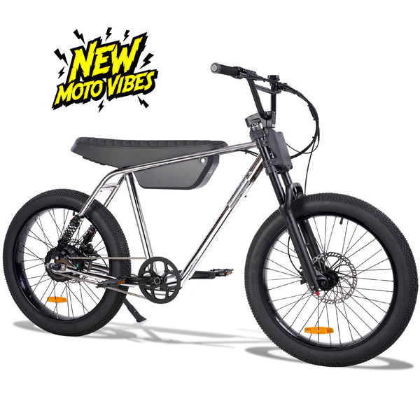 Zooz Electric Bikes Ultra Flex Gen 3 chrome low bar 3/4 view