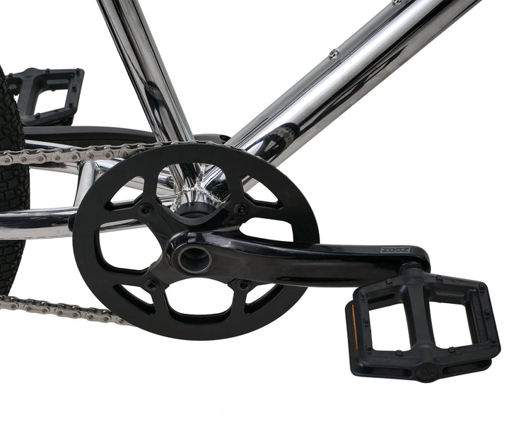 Zooz Electric Bike Ultra Urban Cuda Chrome crankset above side view
