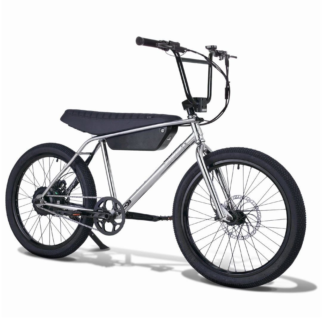Zooz Electric Bike Ultra Urban Cuda Chrome 3/4 view