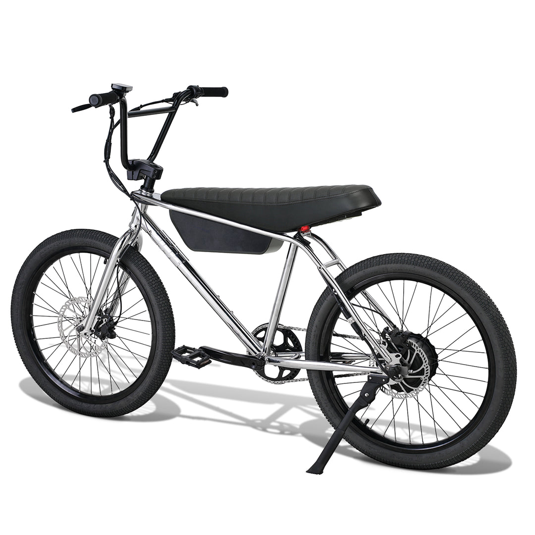 Zooz Electric Bike Ultra Urban Cuda Chrome rear 3/4 view