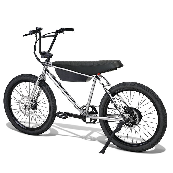 Zooz Electric Bike Ultra Urban Cuda Chrome rear 3/4 view