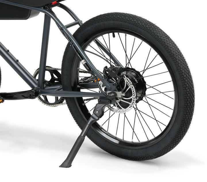 Zooz Electric Bike Ultra Urban Raven Black kickstand rear 3/4 view