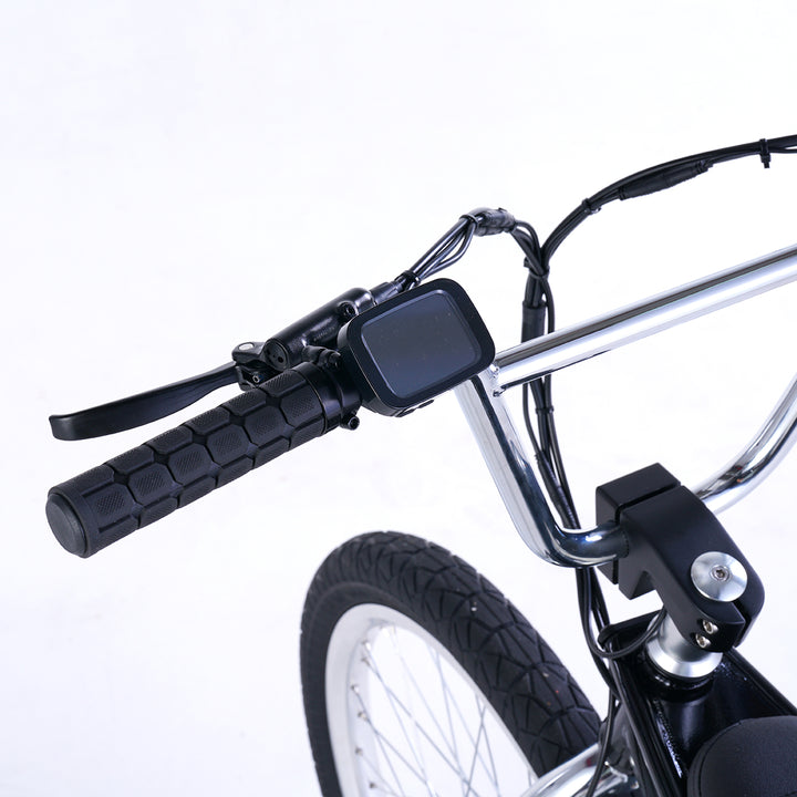 Zooz Electric Bike Ultra Urban Wet Black and Chrome LCD Display 3/4 above view