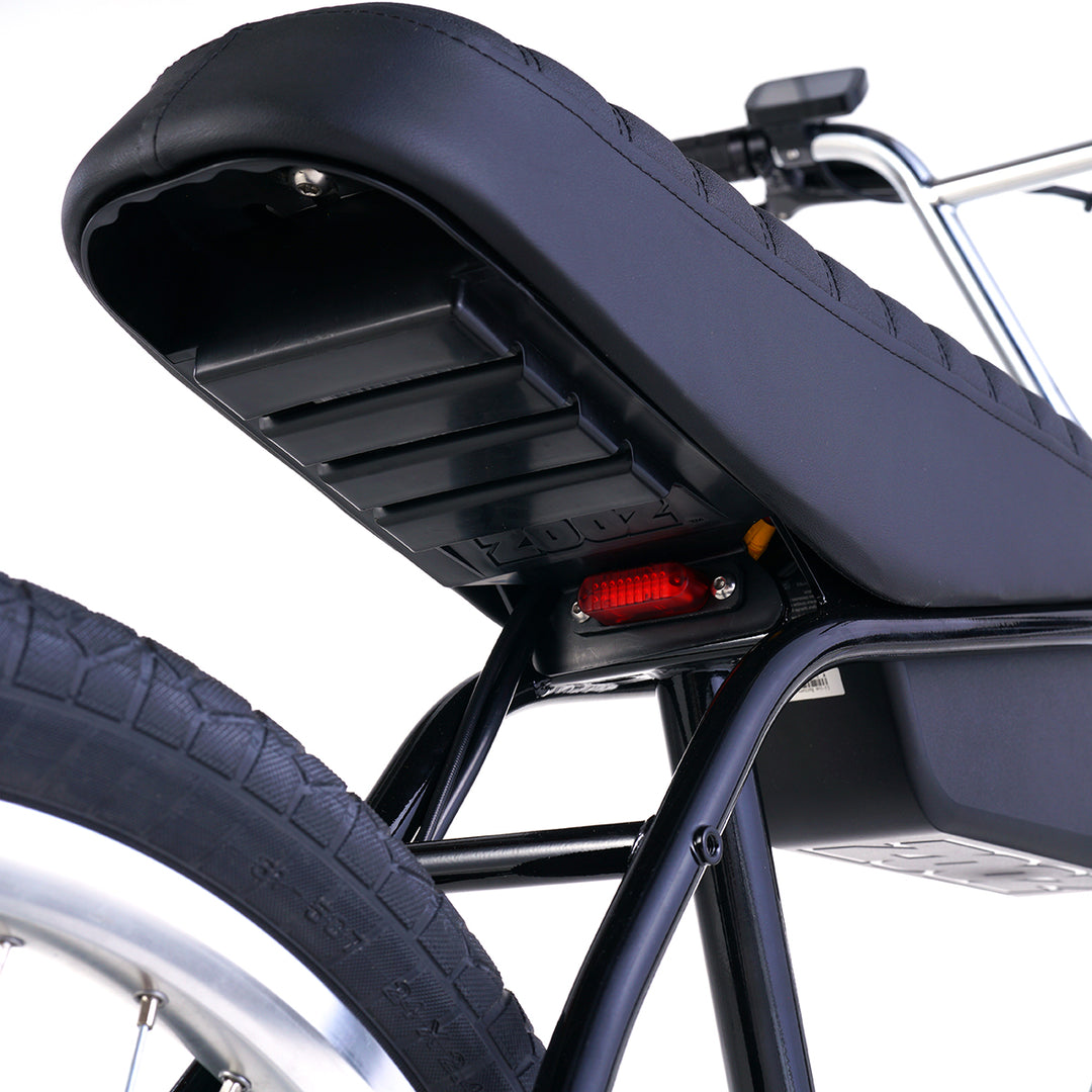Zooz Electric Bike Ultra Urban Wet Black and Chrome tail light rear 3/4 hero view