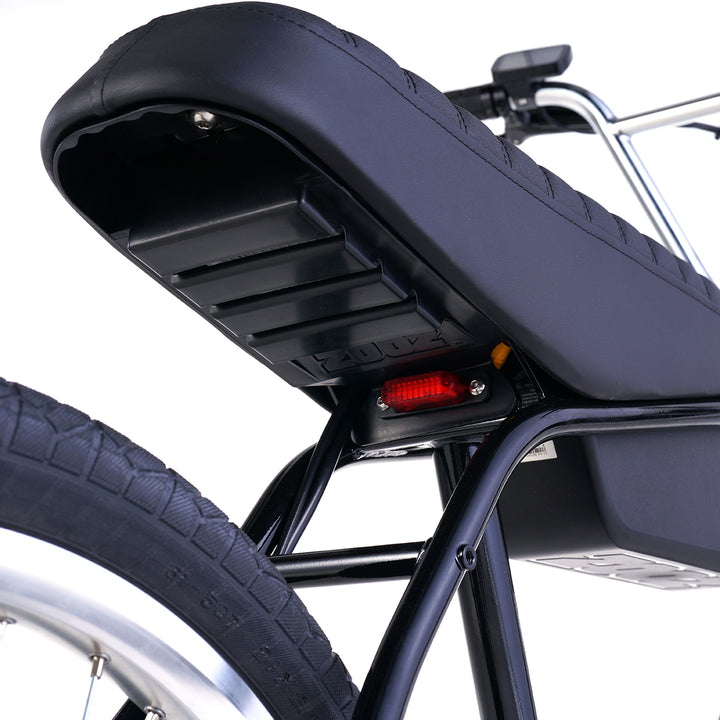 Zooz Electric Bike Ultra Urban Wet Black and Chrome tail light rear 3/4 hero view