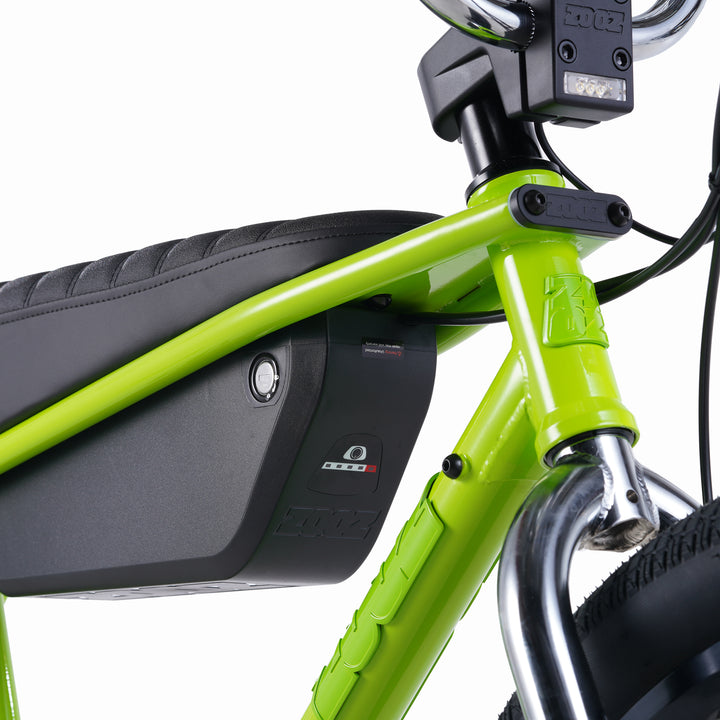 Zooz Electric Bike Ultra Urban Gen 5 Glow Worm battery 3/4 view