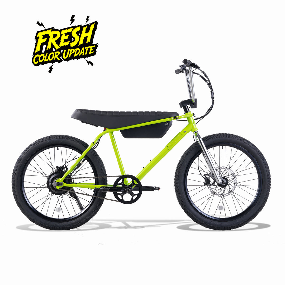 green electric bicycle Heybike Hero, 750W Mid-Drive / Lime Yellow available in Step Euybike S4 Moped-Style Fat Tire