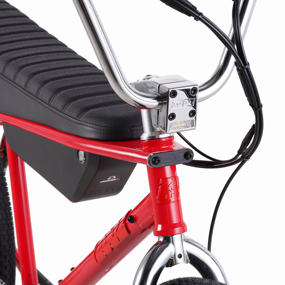 Zooz Electric Bike Ultra Urban Gen 5 Red Rocket headlight 3/4 view