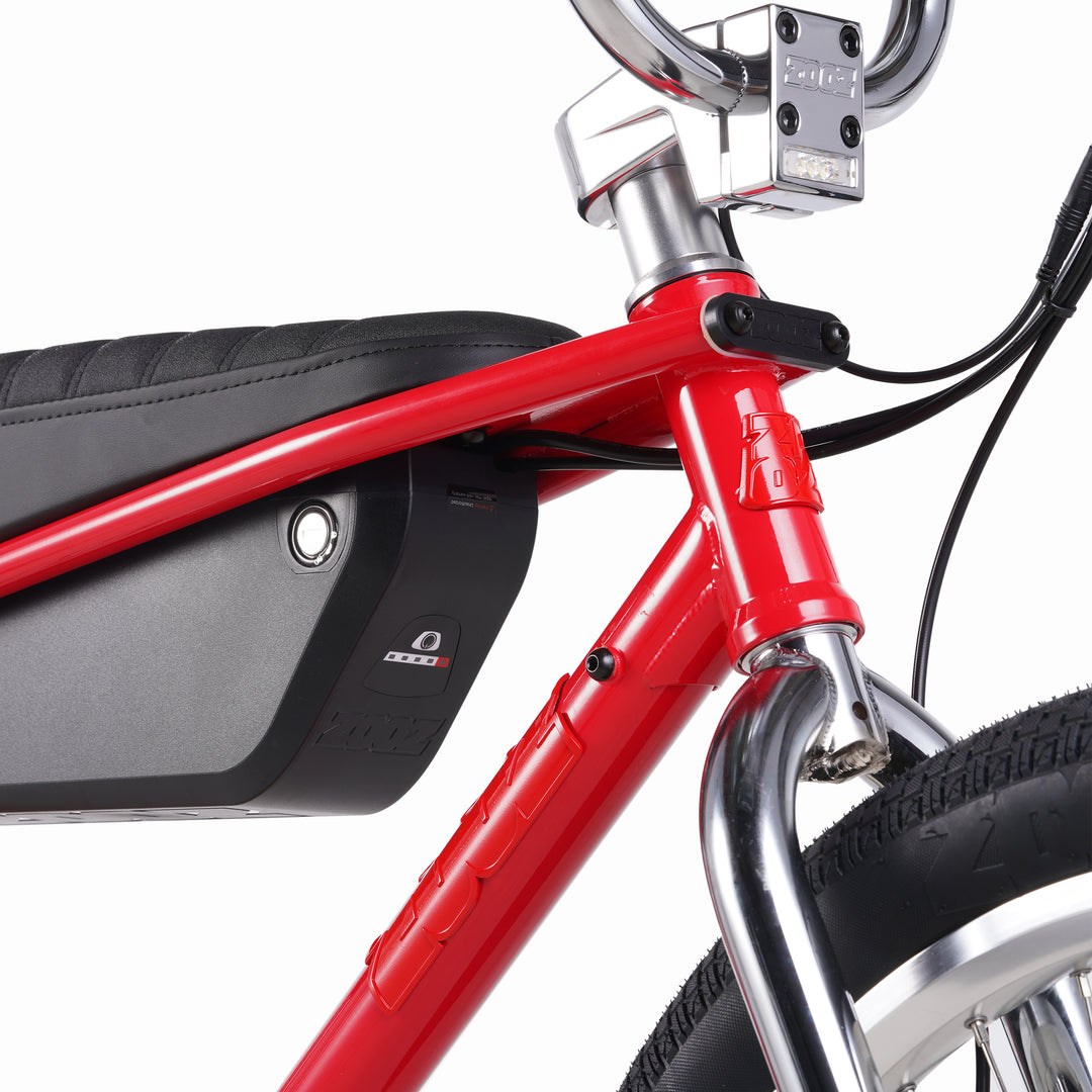 Zooz Electric Bike Ultra Urban Gen 5 Red Rocket stem 3/4 view