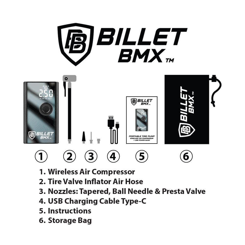 BILLET BMX PORTABLE TIRE PUMP - WIRELESS AIR COMPRESSOR + USB POWER BANK by Billet BMX wheel Billet BMX   