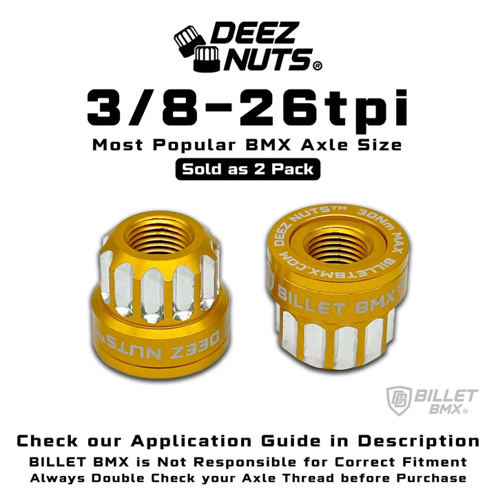 BILLET BMX Axle Nuts Deez Nuts 12 Point Bike Axle Nuts 3/8"-26tpi (2-Pack) - Zoozbikes
