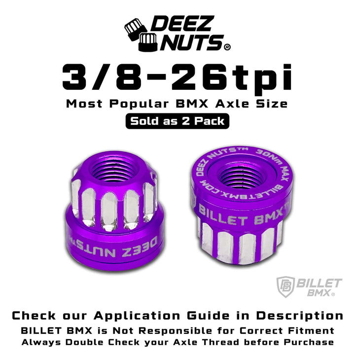 BILLET BMX Axle Nuts Deez Nuts 12 Point Bike Axle Nuts 3/8"-26tpi (2-Pack) - Zoozbikes