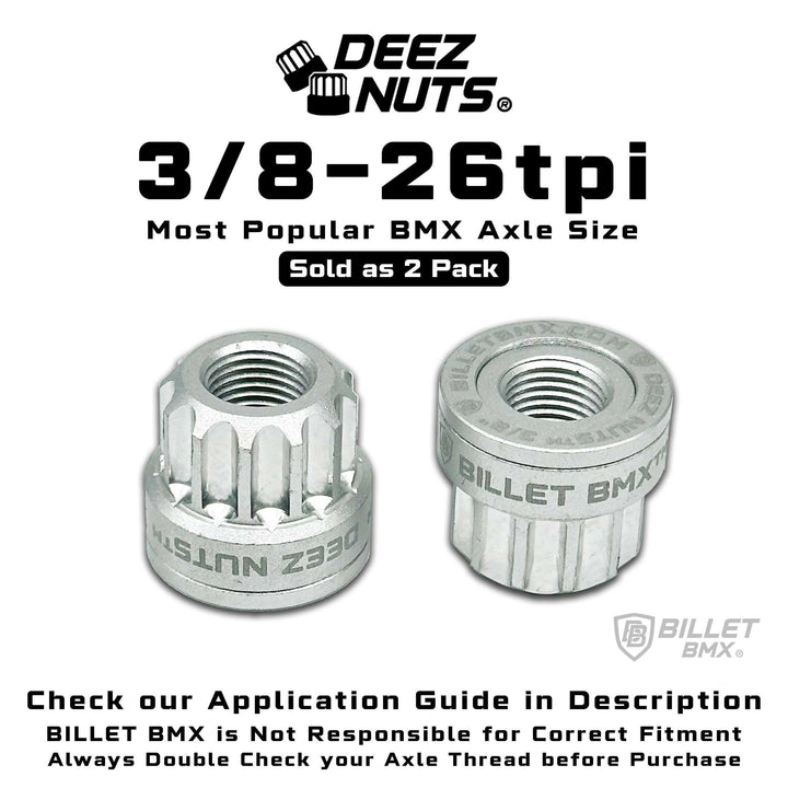 BILLET BMX Axle Nuts Deez Nuts 12 Point Bike Axle Nuts 3/8"-26tpi (2-Pack) - Zoozbikes