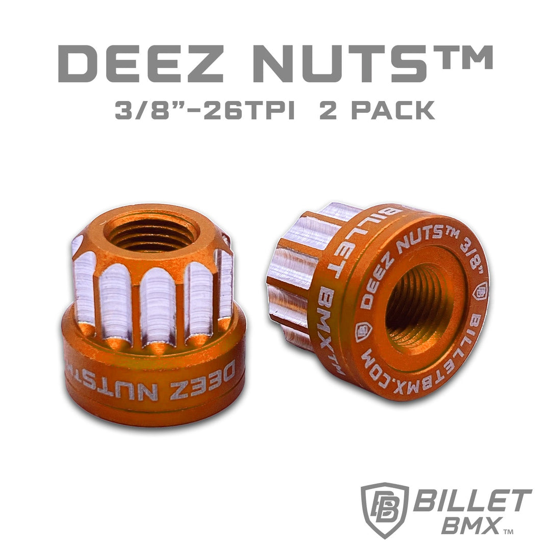 BILLET BMX™ Deez Nuts™ 12 Point Front 3/8"-26 Axle Nuts for ZOOZ Bikes (2 Pack) by Billet BMX wheel Billet BMX ORANGE  