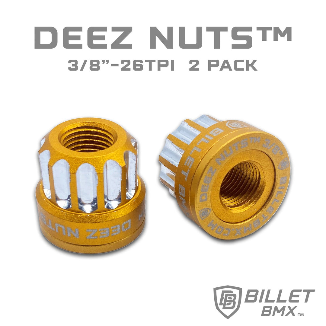 BILLET BMX™ Deez Nuts™ 12 Point Front 3/8"-26 Axle Nuts for ZOOZ Bikes (2 Pack) by Billet BMX wheel Billet BMX GOLD  