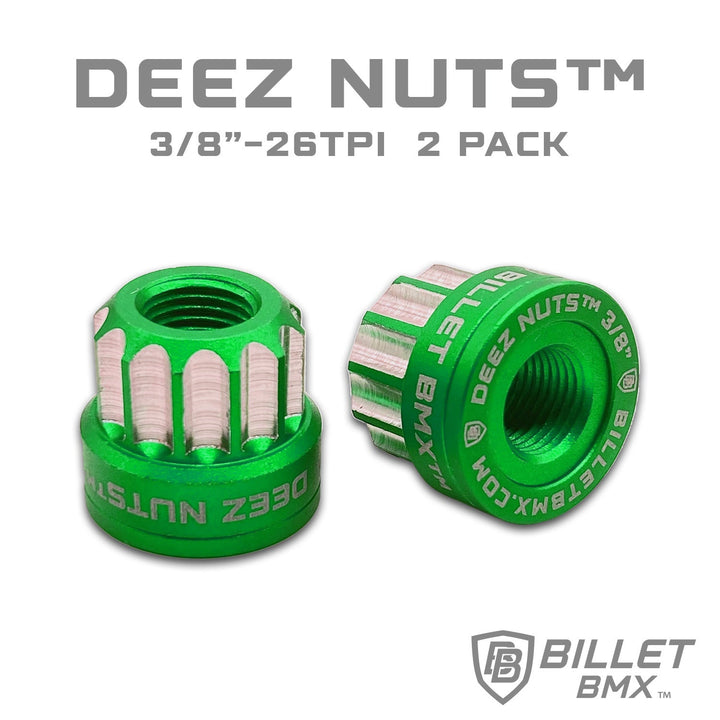 BILLET BMX™ Deez Nuts™ 12 Point Front 3/8"-26 Axle Nuts for ZOOZ Bikes (2 Pack) by Billet BMX wheel Billet BMX GREEN  