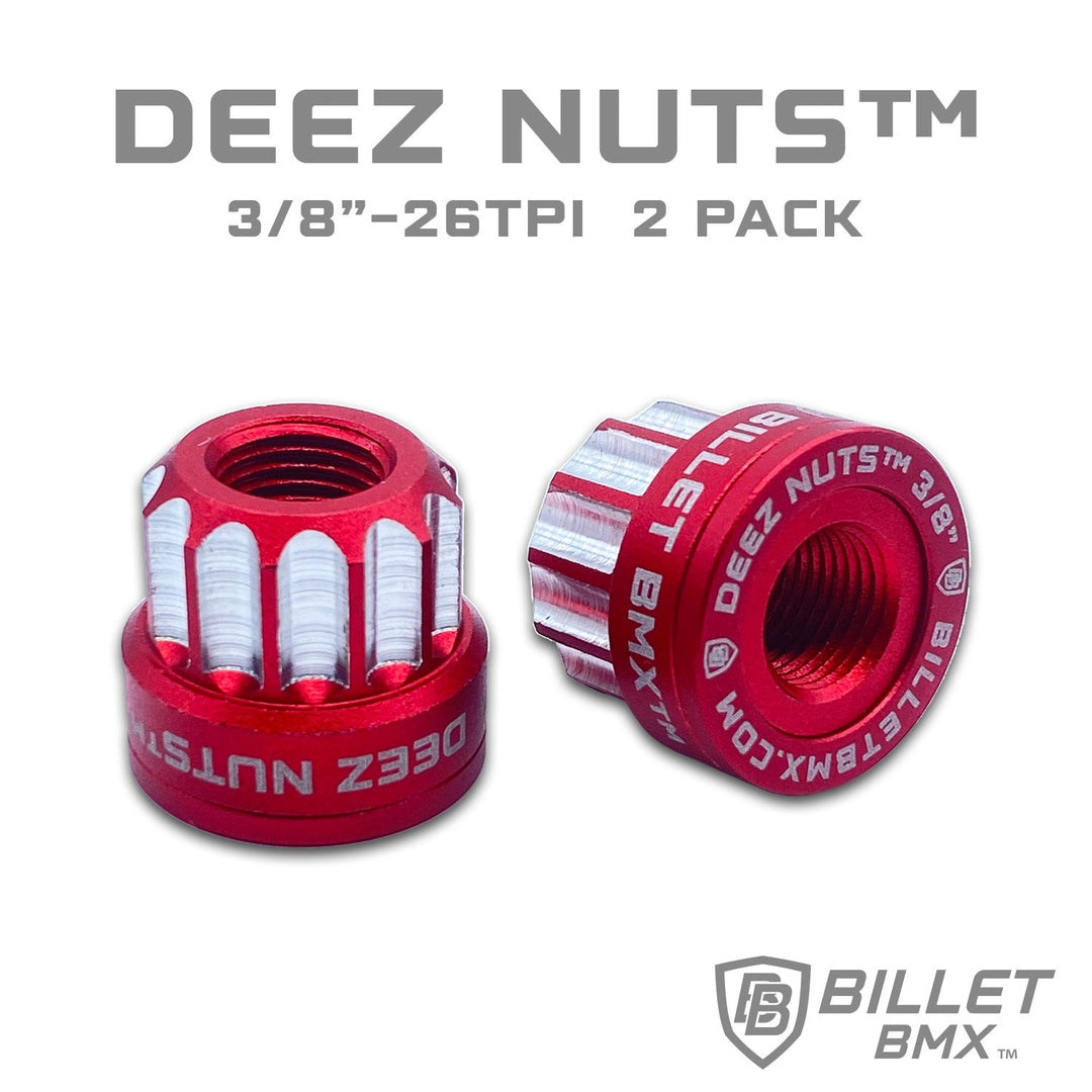 BILLET BMX™ Deez Nuts™ 12 Point Front 3/8"-26 Axle Nuts for ZOOZ Bikes (2 Pack) by Billet BMX wheel Billet BMX RED  
