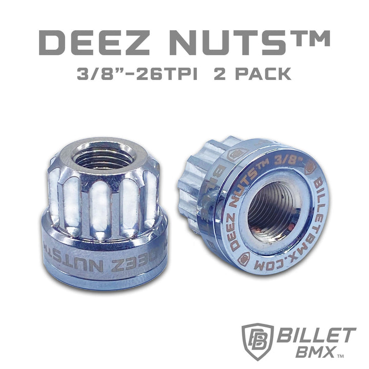BILLET BMX™ Deez Nuts™ 12 Point Front 3/8"-26 Axle Nuts for ZOOZ Bikes (2 Pack) by Billet BMX wheel Billet BMX CHROME  