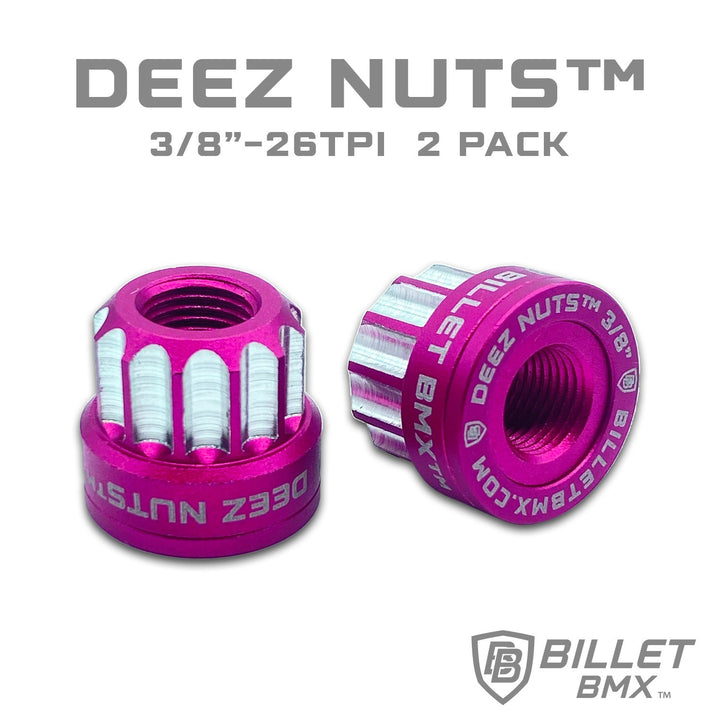 BILLET BMX™ Deez Nuts™ 12 Point Front 3/8"-26 Axle Nuts for ZOOZ Bikes (2 Pack) by Billet BMX wheel Billet BMX HOT PINK  