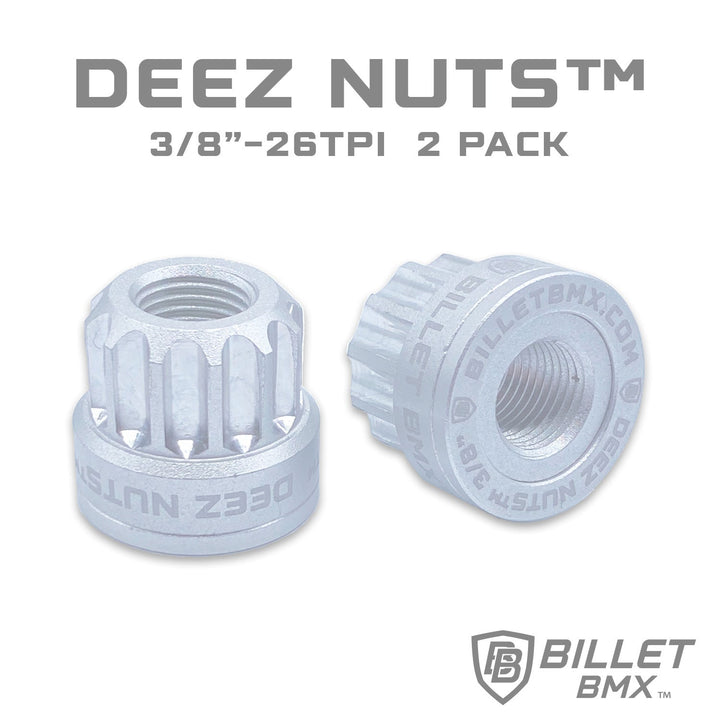 BILLET BMX™ Deez Nuts™ 12 Point Front 3/8"-26 Axle Nuts for ZOOZ Bikes (2 Pack) by Billet BMX wheel Billet BMX SILVER  