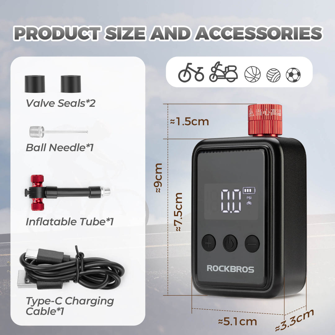 ROCKBROS HW140 Mini Electric Air Bike Tire Pump 150PSI 500mAh